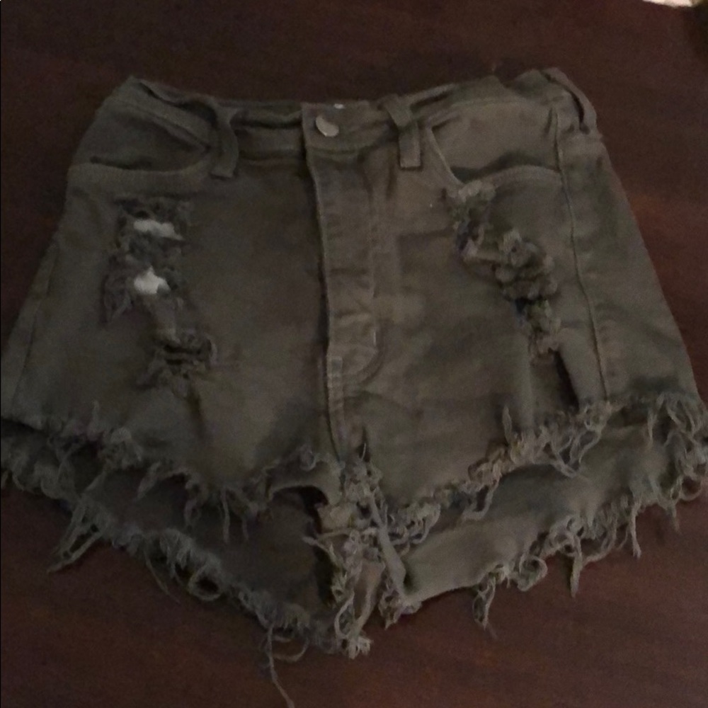 Army green denim shorts